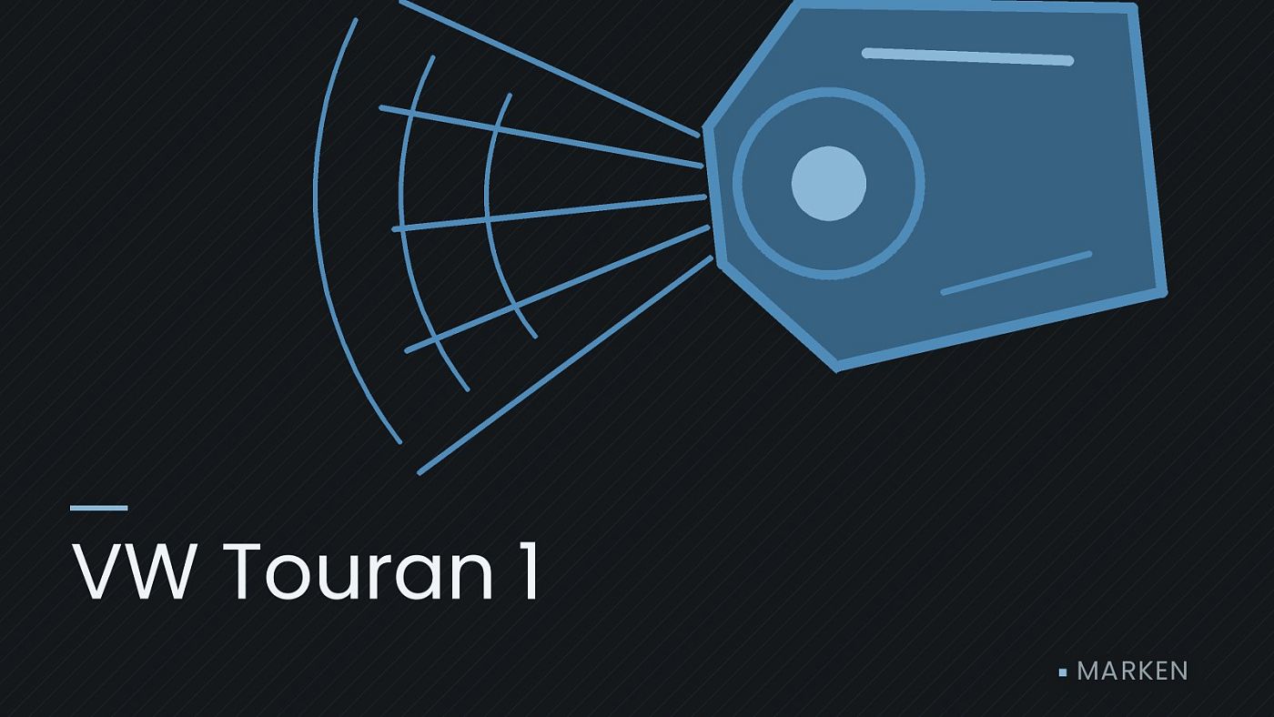 Symbolgrafik: ein gezeichneter Scheinwerfer mit Lichtkegel, beschriftet mit „VW Touran 1“.
