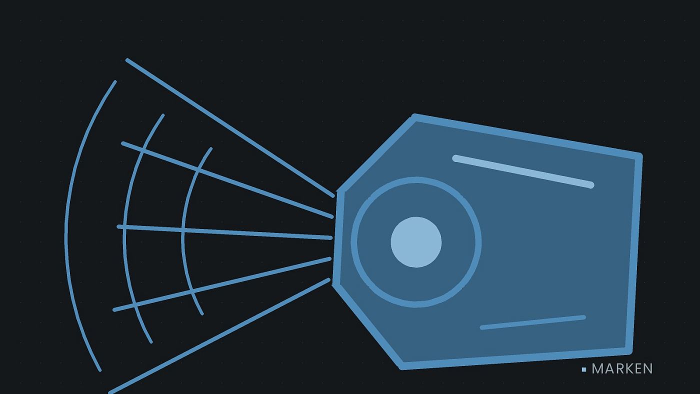 Symbolgrafik: ein gezeichneter Scheinwerfer mit Lichtkegel.