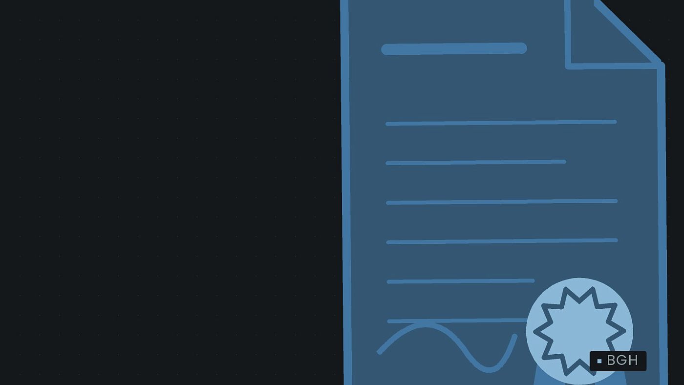 Symbolgrafik: eine gezeichnete Urkunde mit Siegel als Zeichen für eine Entscheidung.