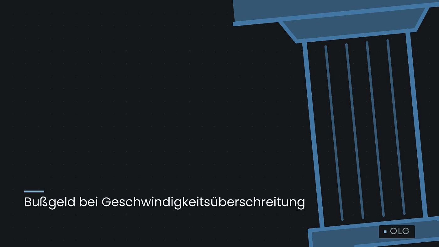 Symbolgrafik: eine stilisierte Gerichtssäule mit Giebel, beschriftet mit „Bußgeld bei Geschwindigkeitsüberschreitung“.