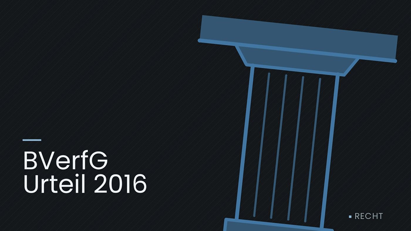 Symbolgrafik: eine stilisierte Gerichtssäule mit Giebel, beschriftet mit „BVerfG Urteil 2016“.
