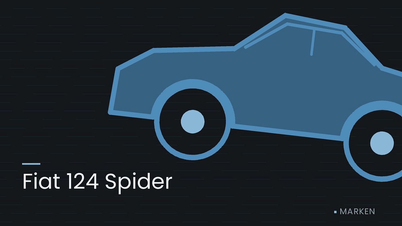 Symbolgrafik: die Umrisslinie eines Fahrzeugs von der Seite, beschriftet mit „Fiat 124 Spider“.