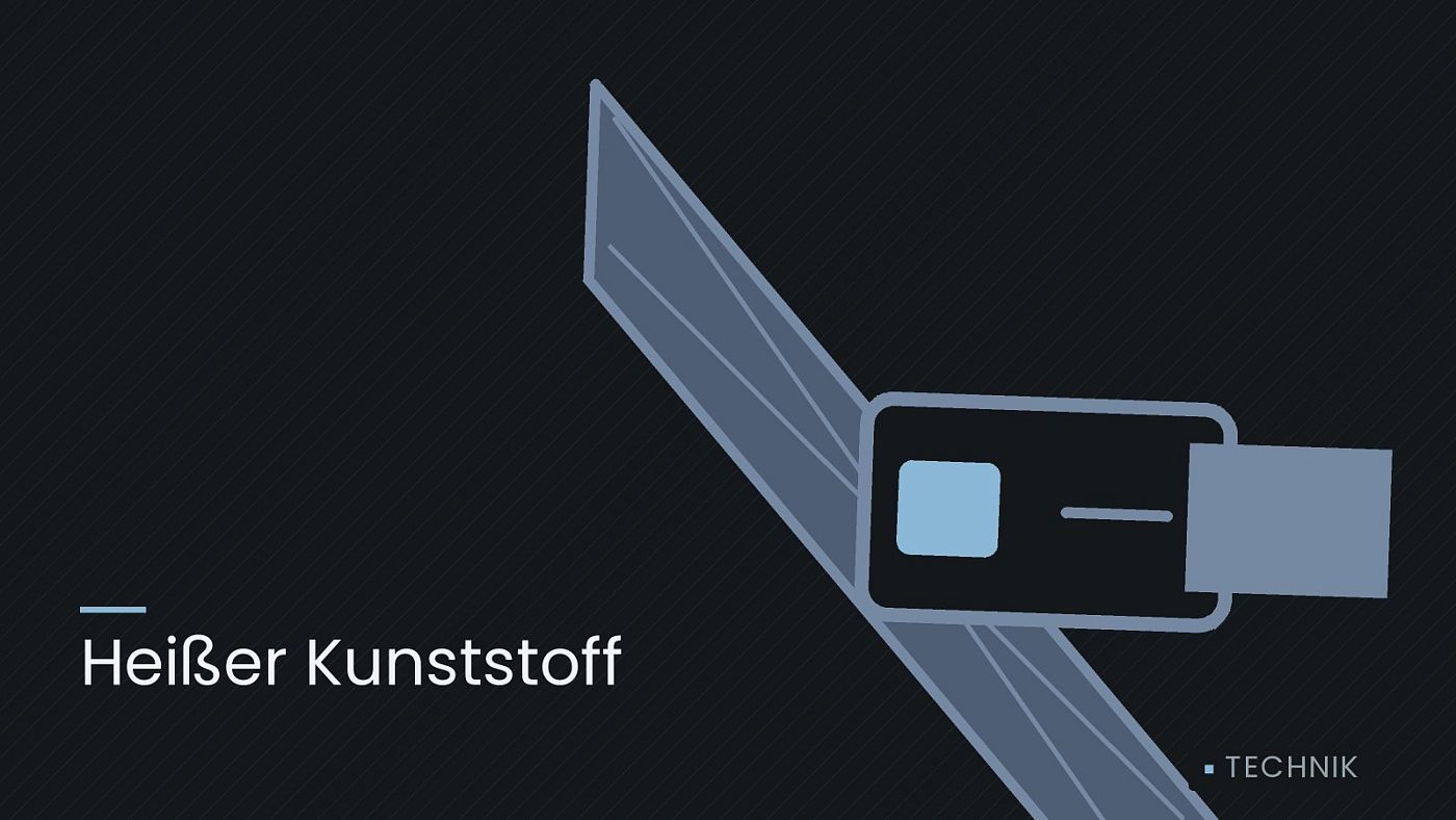 Symbolgrafik: ein gezeichneter Sicherheitsgurt mit Schloss, beschriftet mit „Heißer Kunststoff“.