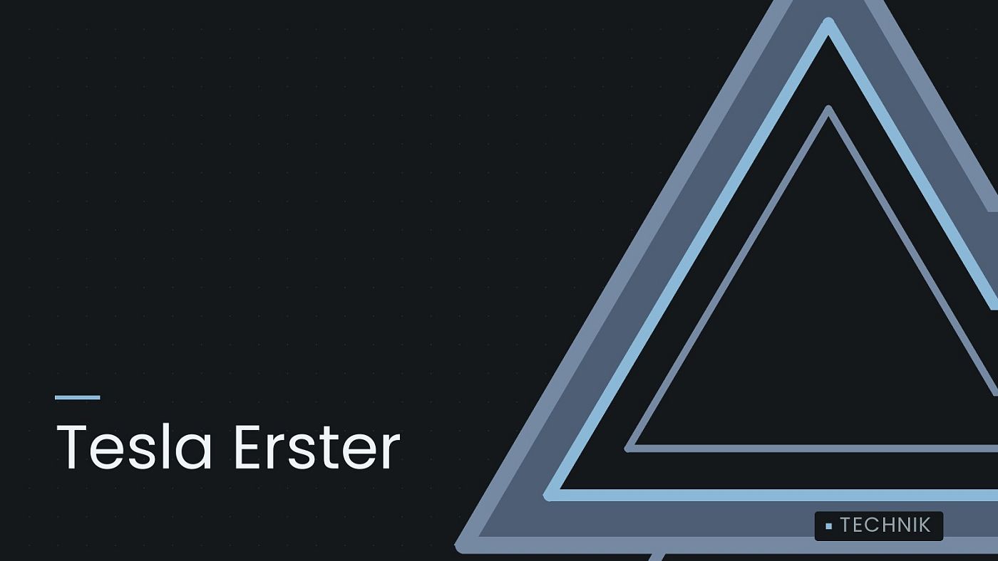 Symbolgrafik: ein gezeichnetes Warndreieck, beschriftet mit „Tesla Erster“.