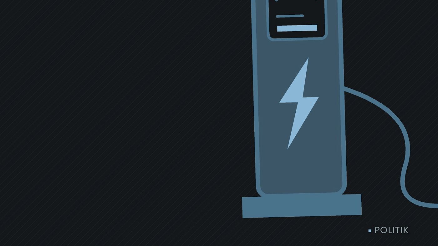 Symbolgrafik: eine gezeichnete Ladesäule mit Kabel und Stecker.