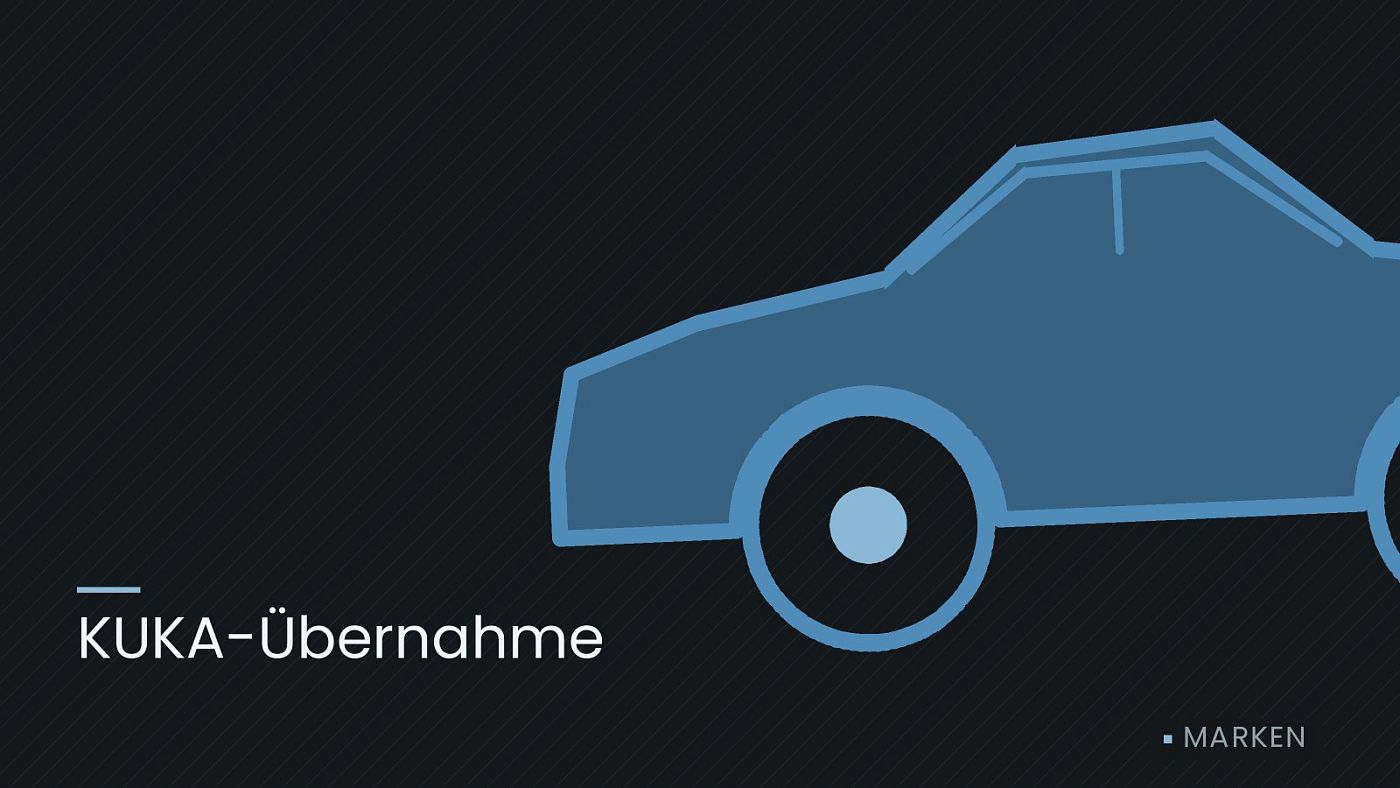 Symbolgrafik: die Umrisslinie eines Fahrzeugs von der Seite, beschriftet mit „KUKA-Übernahme“.
