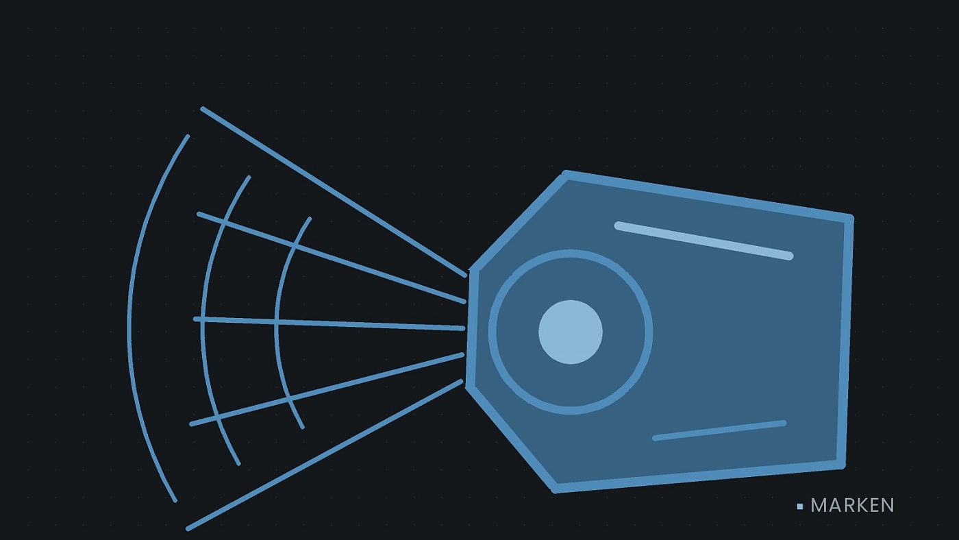 Symbolgrafik: ein gezeichneter Scheinwerfer mit Lichtkegel.