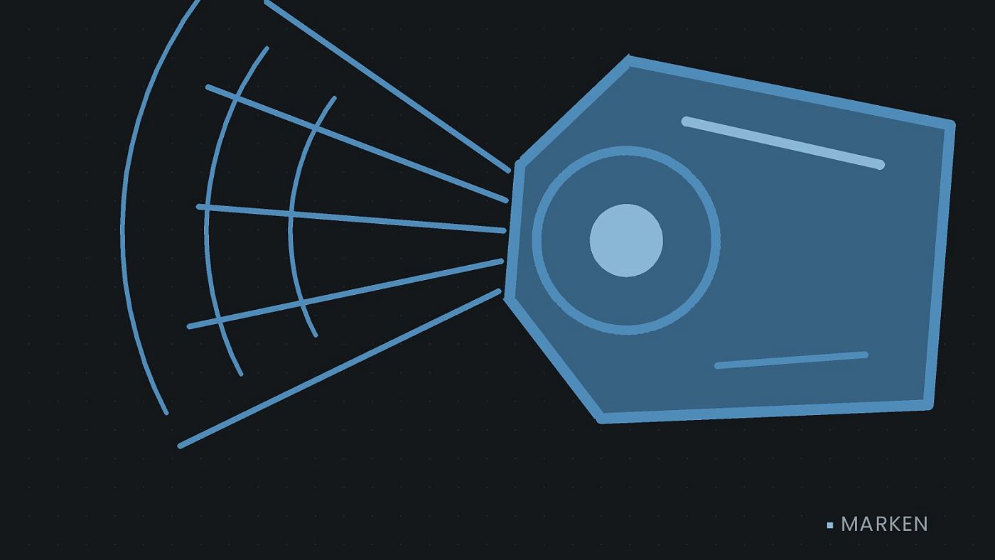 Symbolgrafik: ein gezeichneter Scheinwerfer mit Lichtkegel.