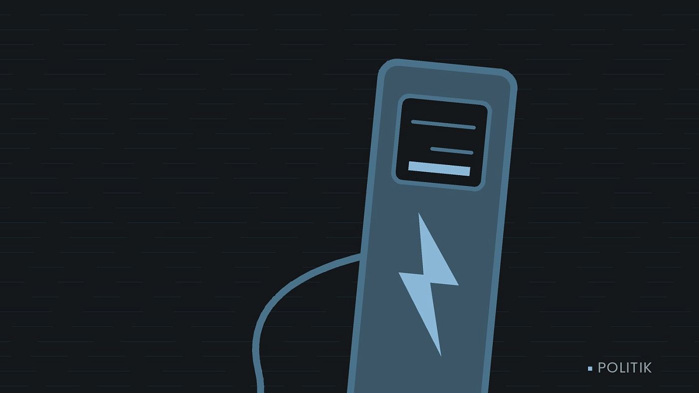 Symbolgrafik: eine gezeichnete Ladesäule mit Kabel und Stecker.