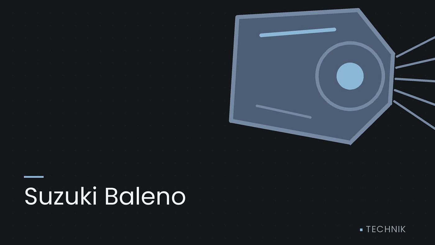 Symbolgrafik: ein gezeichneter Scheinwerfer mit Lichtkegel, beschriftet mit „Suzuki Baleno“.