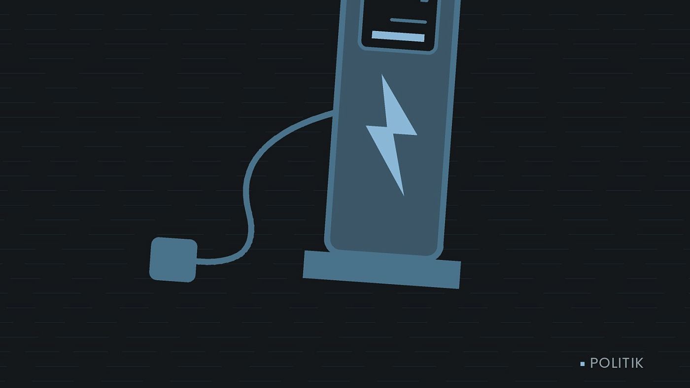 Symbolgrafik: eine gezeichnete Ladesäule mit Kabel und Stecker.