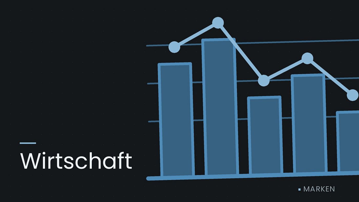 Symbolgrafik: ein gezeichnetes Balkendiagramm mit Verlaufslinie, beschriftet mit „Wirtschaft“.