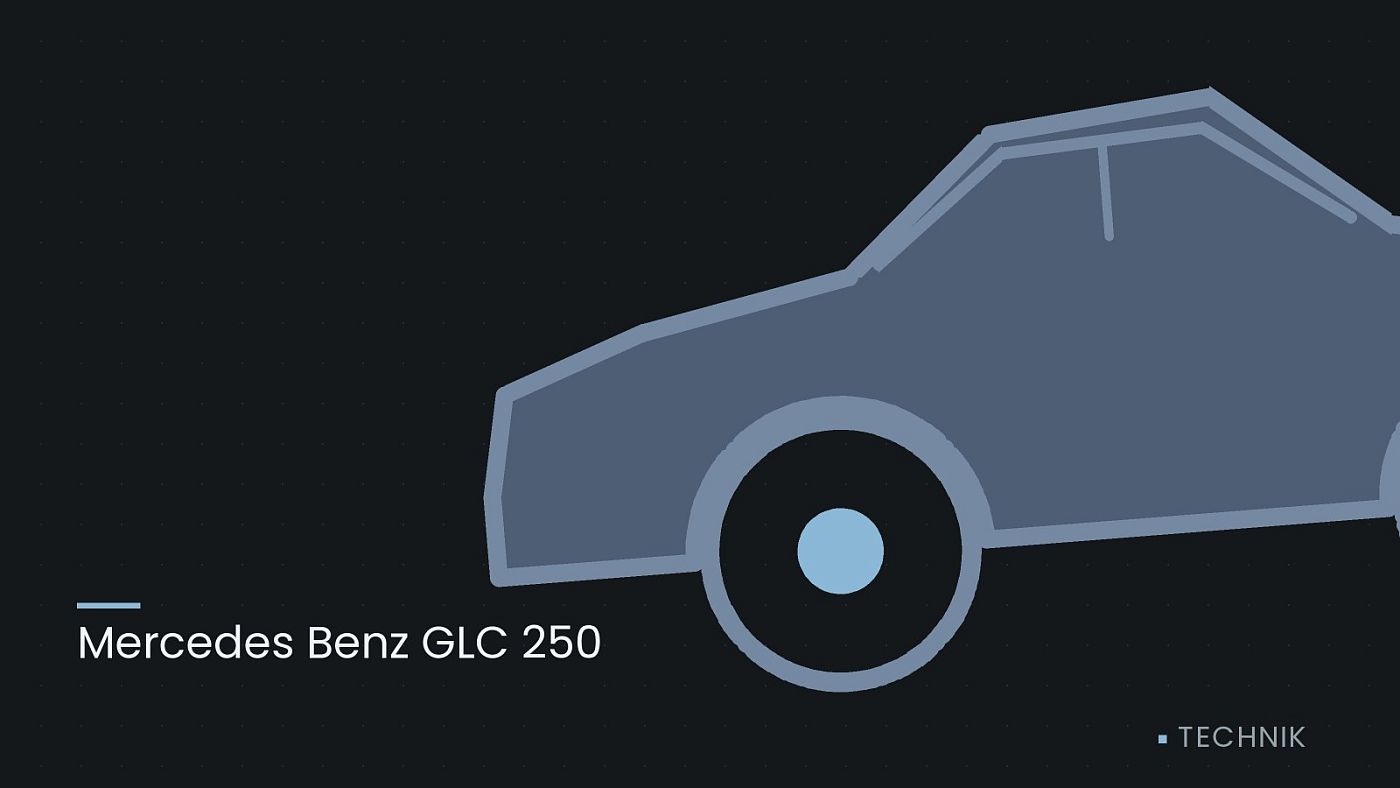 Symbolgrafik: die Umrisslinie eines Fahrzeugs von der Seite, beschriftet mit „Mercedes Benz GLC 250“.