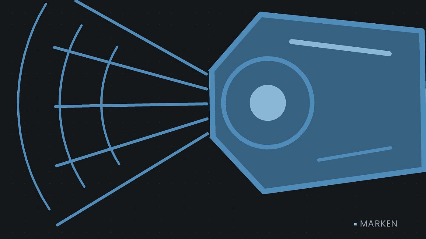 Symbolgrafik: ein gezeichneter Scheinwerfer mit Lichtkegel.