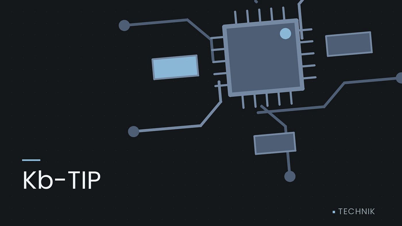 Symbolgrafik: gezeichnete Leiterbahnen mit einem Chip, beschriftet mit „Kb-TIP“.