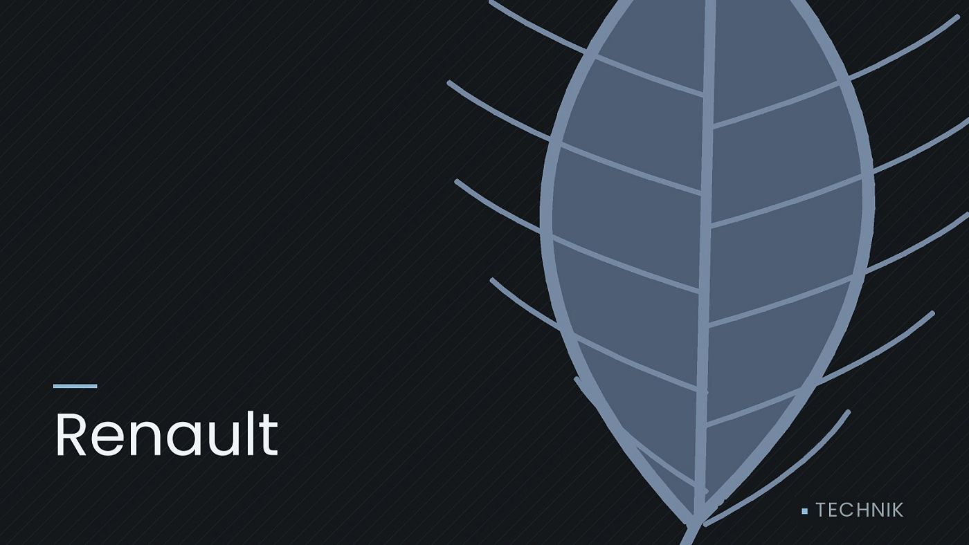 Symbolgrafik: ein gezeichnetes Blatt als Zeichen für Umwelt und Klima, beschriftet mit „Renault“.