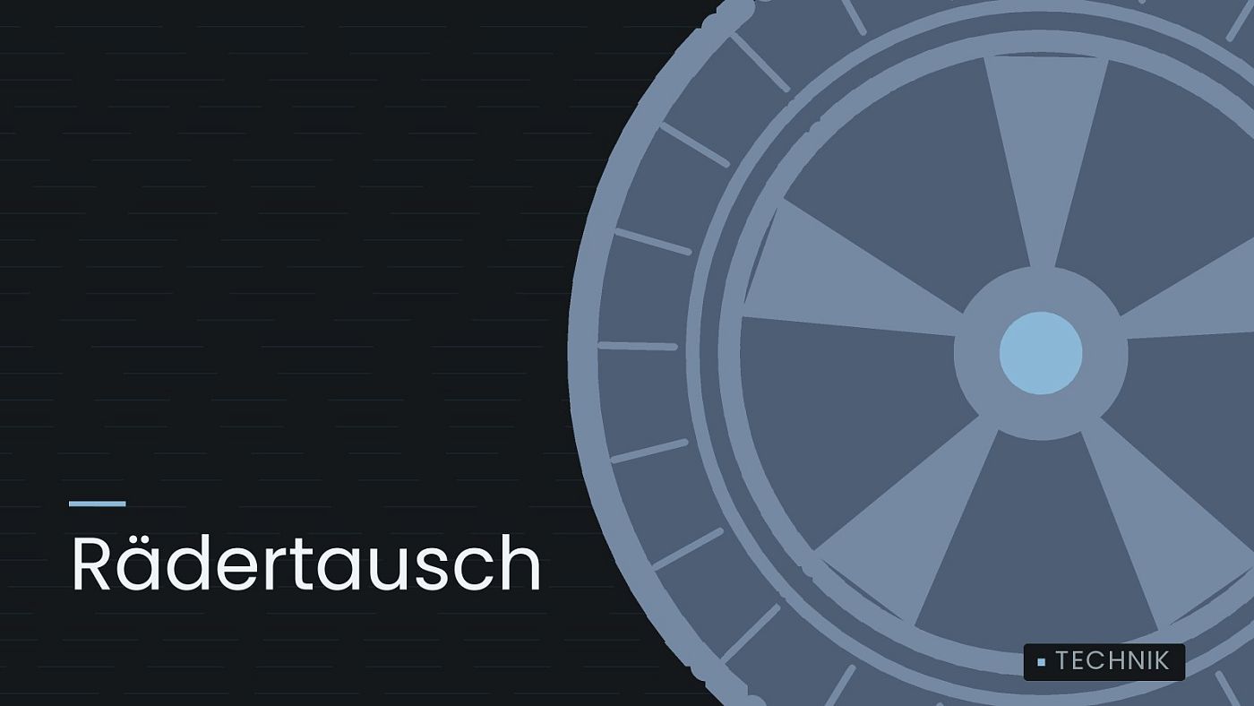 Symbolgrafik: ein gezeichnetes Rad mit Speichen, beschriftet mit „Rädertausch“.