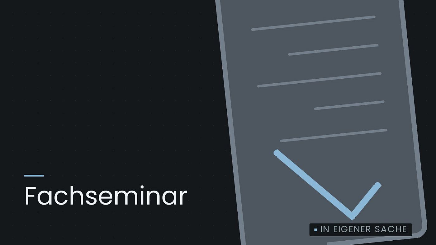 Symbolgrafik: ein gezeichnetes Klemmbrett als Zeichen für ein Gutachten, beschriftet mit „Fachseminar“.