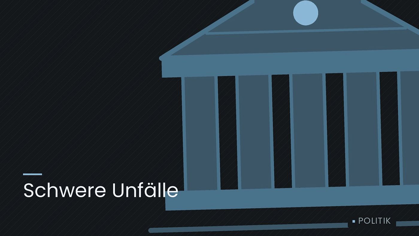 Symbolgrafik: ein stilisiertes Amtsgebäude mit Säulen, beschriftet mit „Schwere Unfälle“.