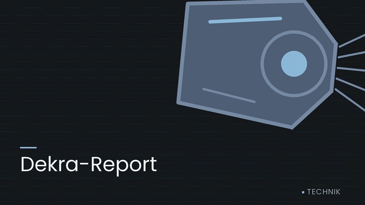 Symbolgrafik: ein gezeichneter Scheinwerfer mit Lichtkegel, beschriftet mit „Dekra-Report“.
