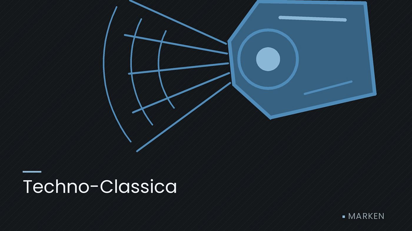 Symbolgrafik: ein gezeichneter Scheinwerfer mit Lichtkegel, beschriftet mit „Techno-Classica“.