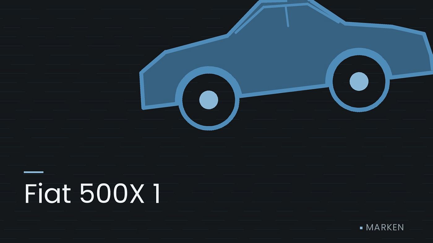 Symbolgrafik: die Umrisslinie eines Fahrzeugs von der Seite, beschriftet mit „Fiat 500X 1“.