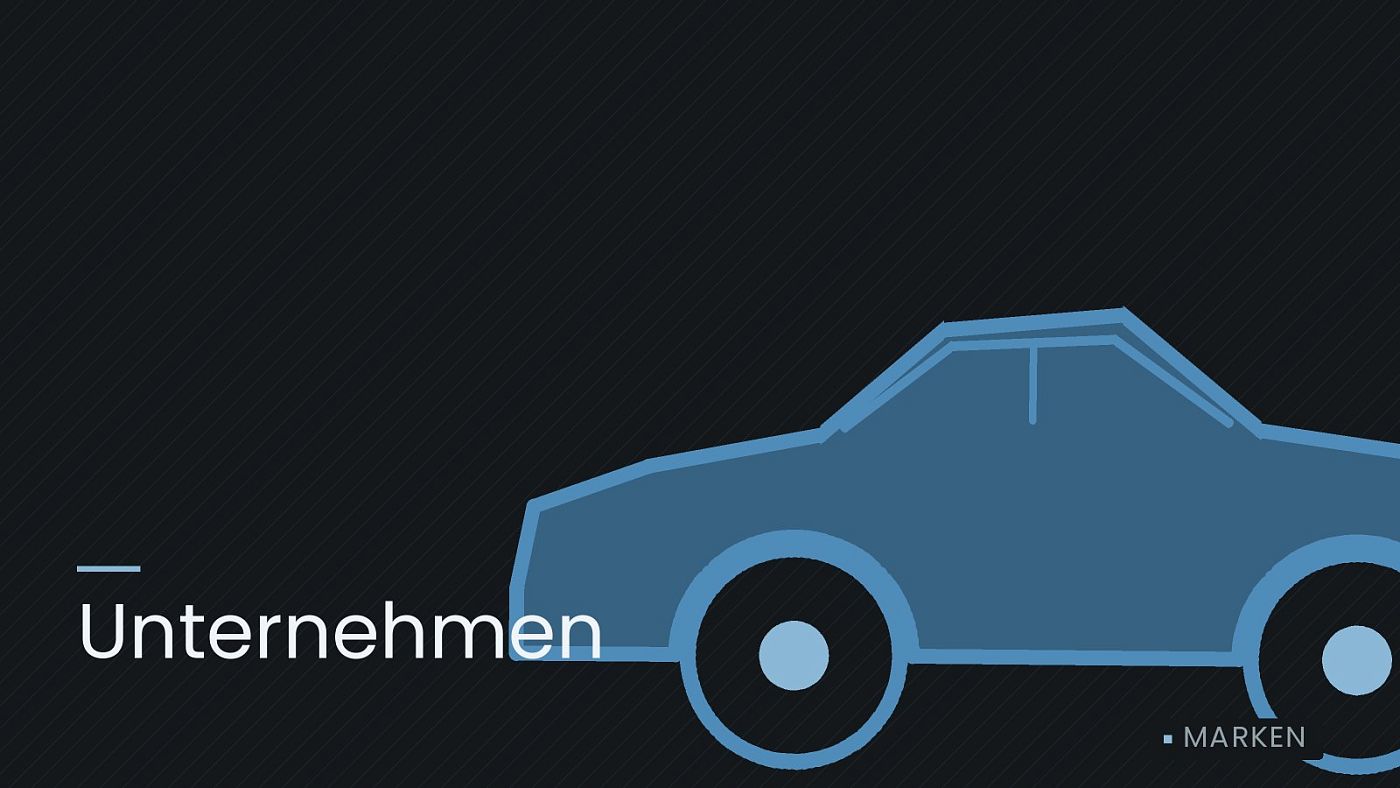 Symbolgrafik: die Umrisslinie eines Fahrzeugs von der Seite, beschriftet mit „Unternehmen“.