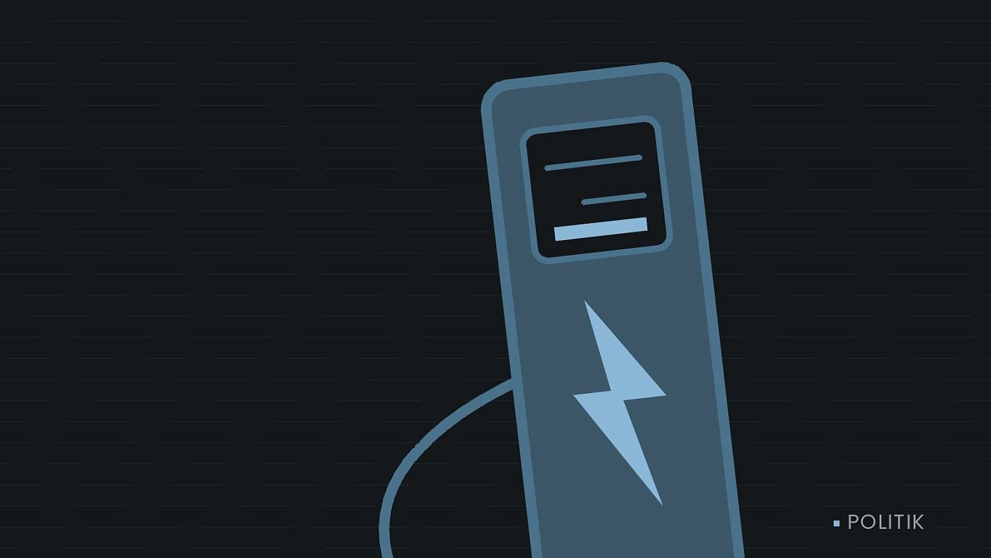 Symbolgrafik: eine gezeichnete Ladesäule mit Kabel und Stecker.