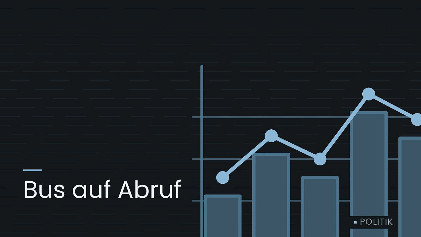 Symbolgrafik: ein gezeichnetes Balkendiagramm mit Verlaufslinie, beschriftet mit „Bus auf Abruf“.