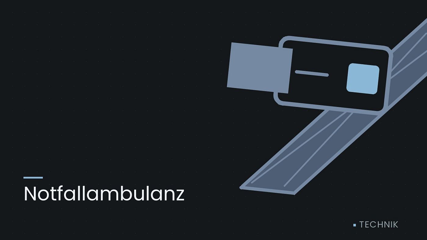 Symbolgrafik: ein gezeichneter Sicherheitsgurt mit Schloss, beschriftet mit „Notfallambulanz“.