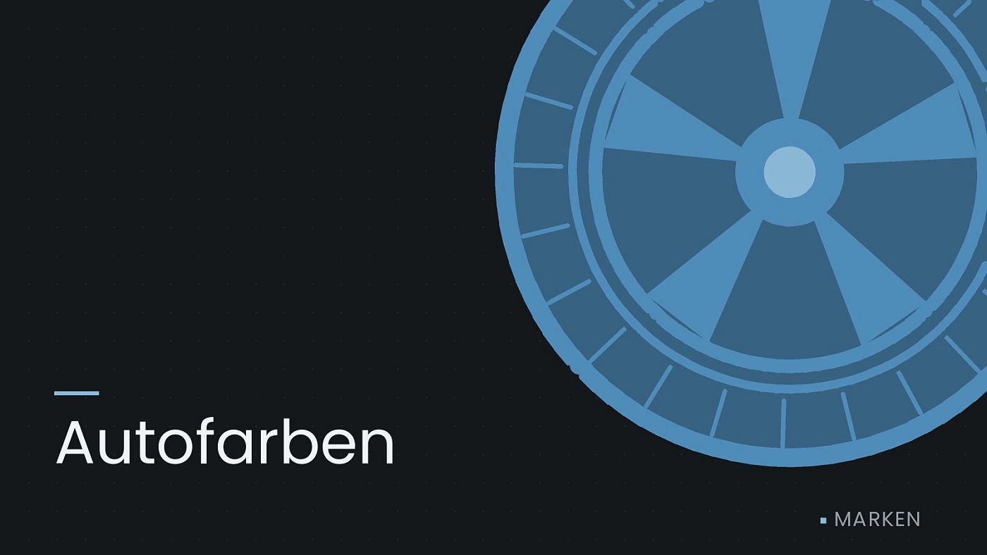 Symbolgrafik: ein gezeichnetes Rad mit Speichen, beschriftet mit „Autofarben“.