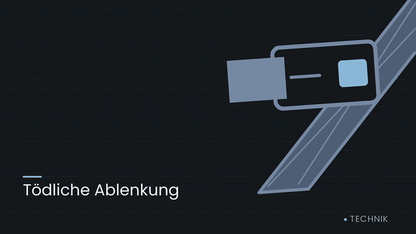 Symbolgrafik: ein gezeichneter Sicherheitsgurt mit Schloss, beschriftet mit „Tödliche Ablenkung“.