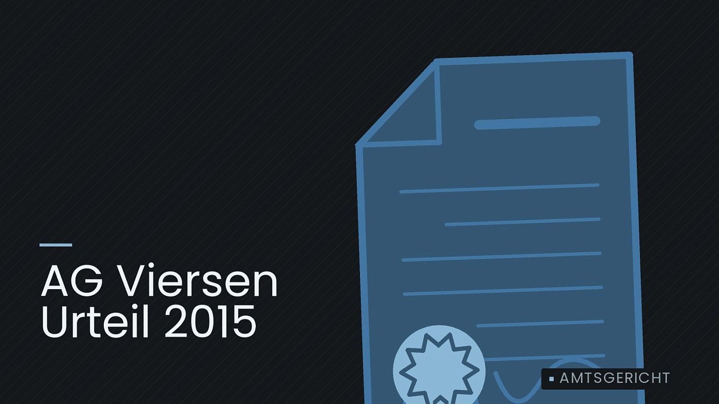 Symbolgrafik: eine gezeichnete Urkunde mit Siegel als Zeichen für eine Entscheidung, beschriftet mit „AG Viersen Urteil 2015“.
