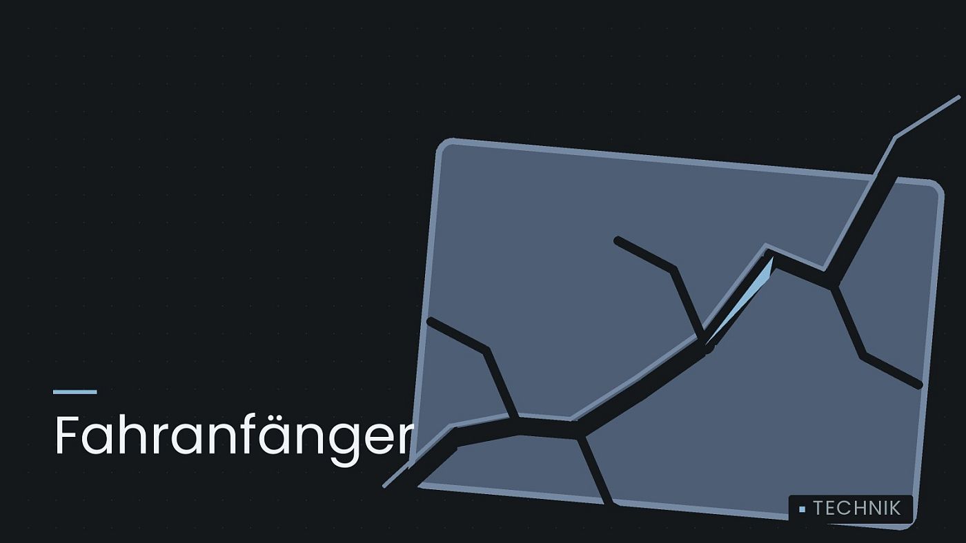 Symbolgrafik: eine gezeichnete Bruchlinie über einer Fläche, beschriftet mit „Fahranfänger“.