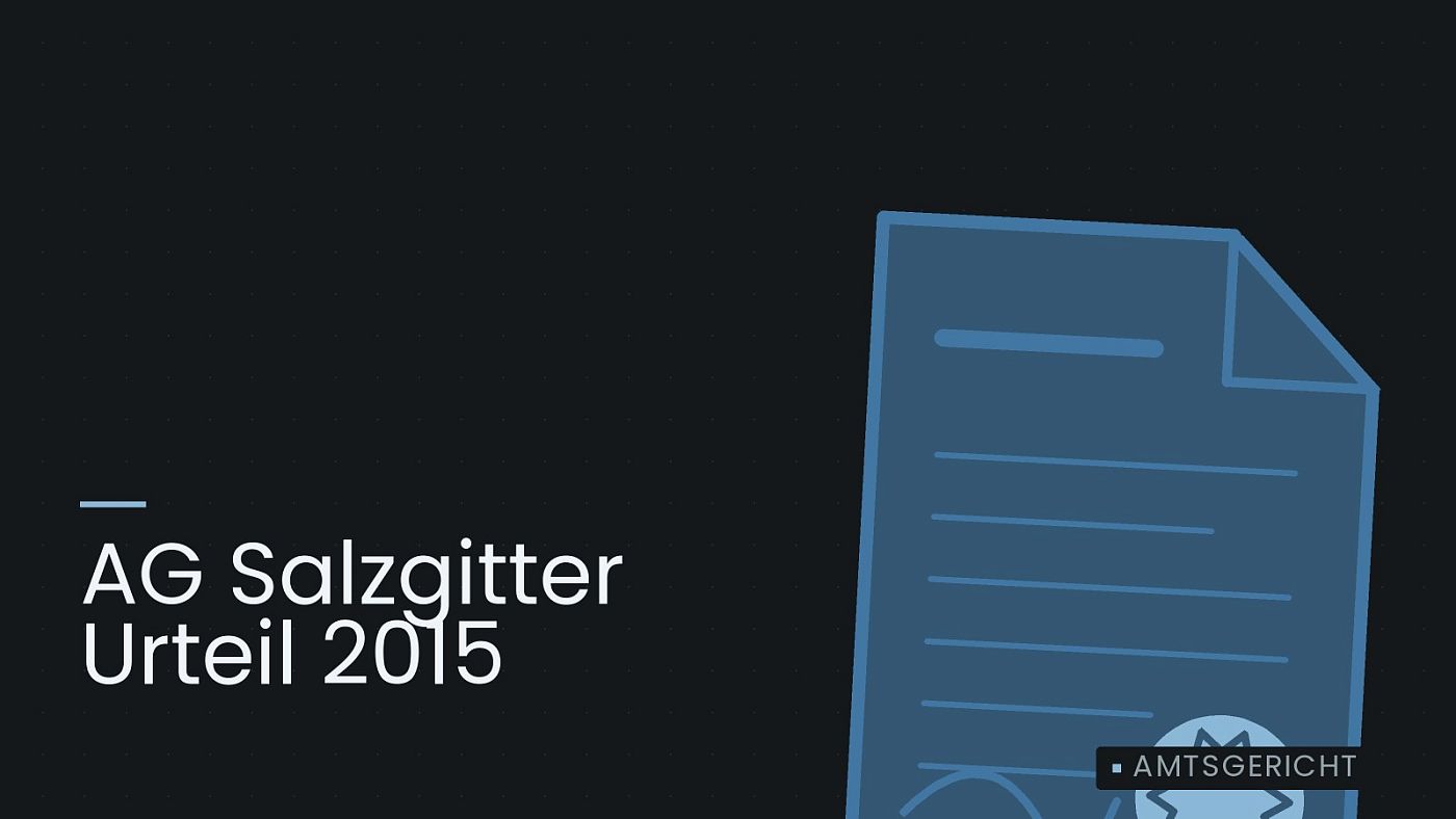 Symbolgrafik: eine gezeichnete Urkunde mit Siegel als Zeichen für eine Entscheidung, beschriftet mit „AG Salzgitter Urteil 2015“.