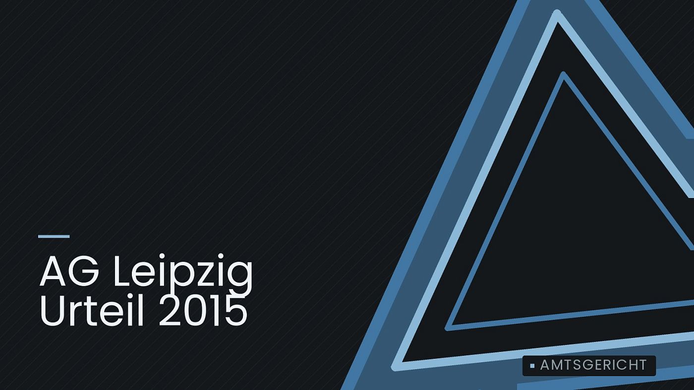 Symbolgrafik: ein gezeichnetes Warndreieck, beschriftet mit „AG Leipzig Urteil 2015“.