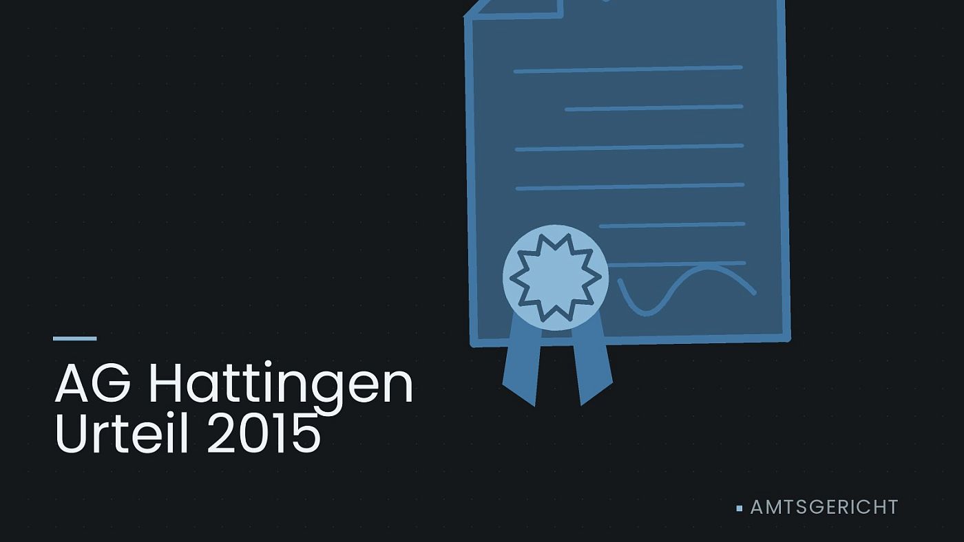 Symbolgrafik: eine gezeichnete Urkunde mit Siegel als Zeichen für eine Entscheidung, beschriftet mit „AG Hattingen Urteil 2015“.