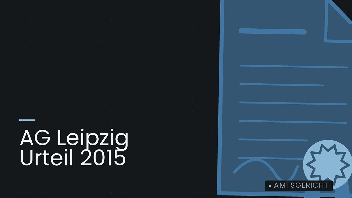 Symbolgrafik: eine gezeichnete Urkunde mit Siegel als Zeichen für eine Entscheidung, beschriftet mit „AG Leipzig Urteil 2015“.