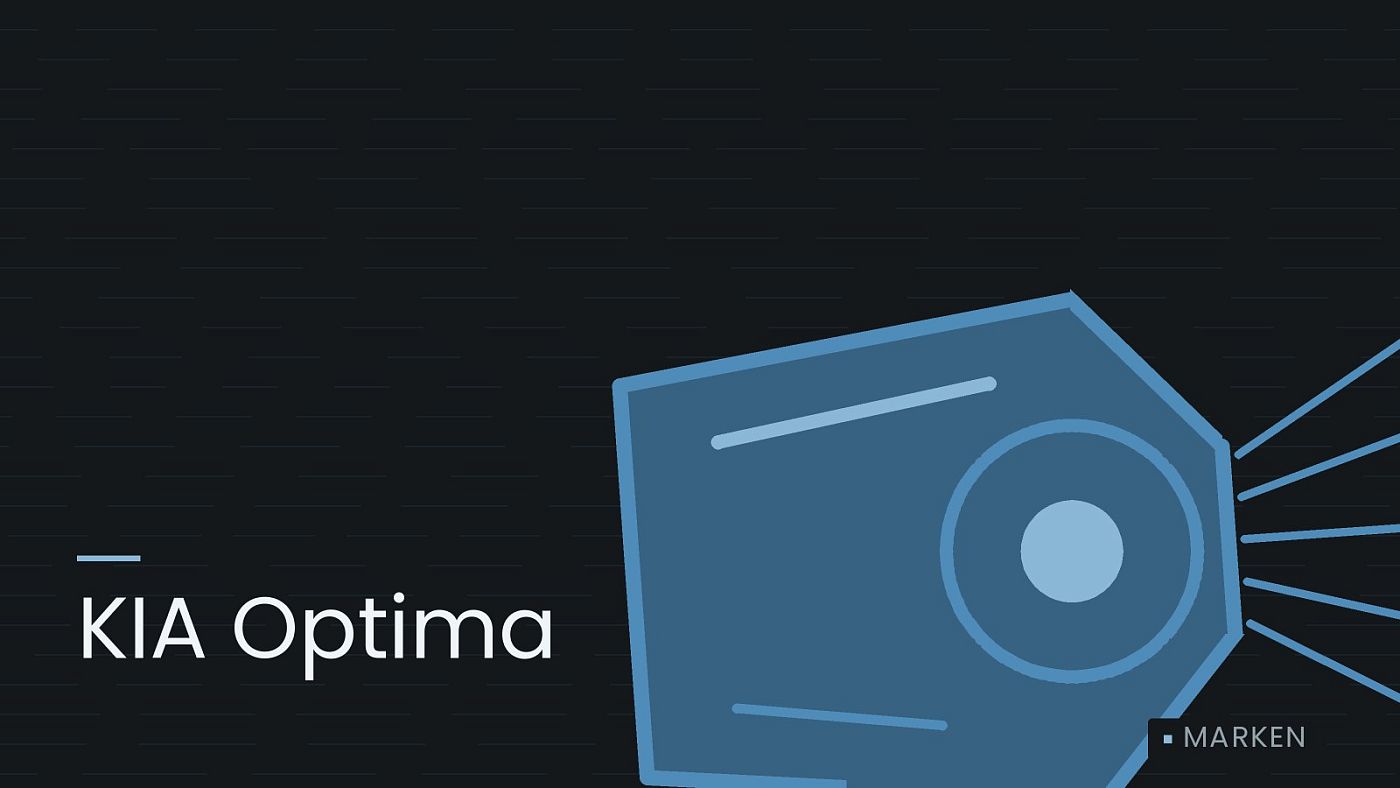 Symbolgrafik: ein gezeichneter Scheinwerfer mit Lichtkegel, beschriftet mit „KIA Optima“.