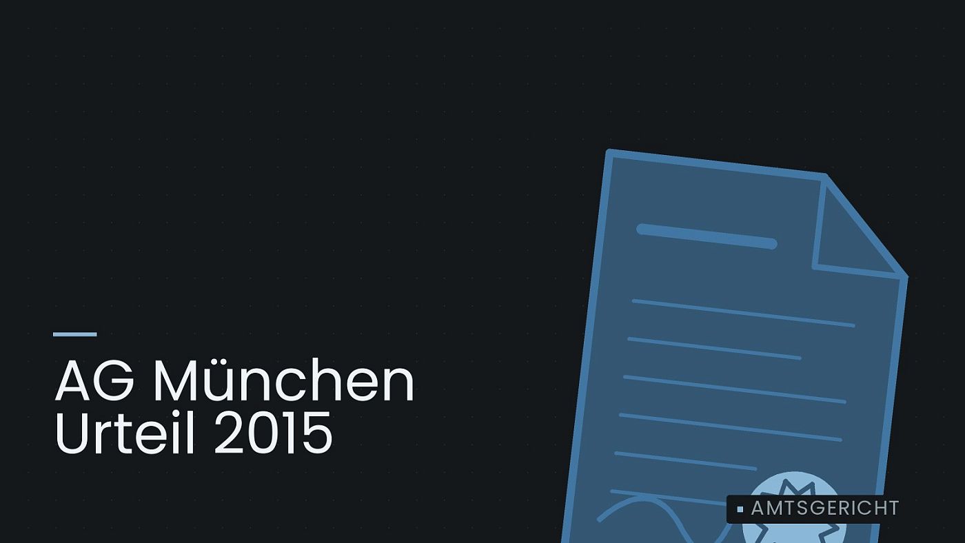 Symbolgrafik: eine gezeichnete Urkunde mit Siegel als Zeichen für eine Entscheidung, beschriftet mit „AG München Urteil 2015“.