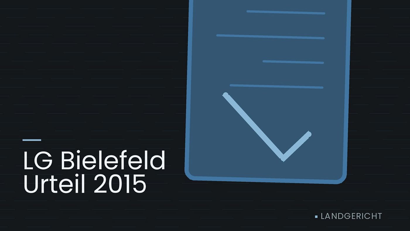 Symbolgrafik: ein gezeichnetes Klemmbrett als Zeichen für ein Gutachten, beschriftet mit „LG Bielefeld Urteil 2015“.