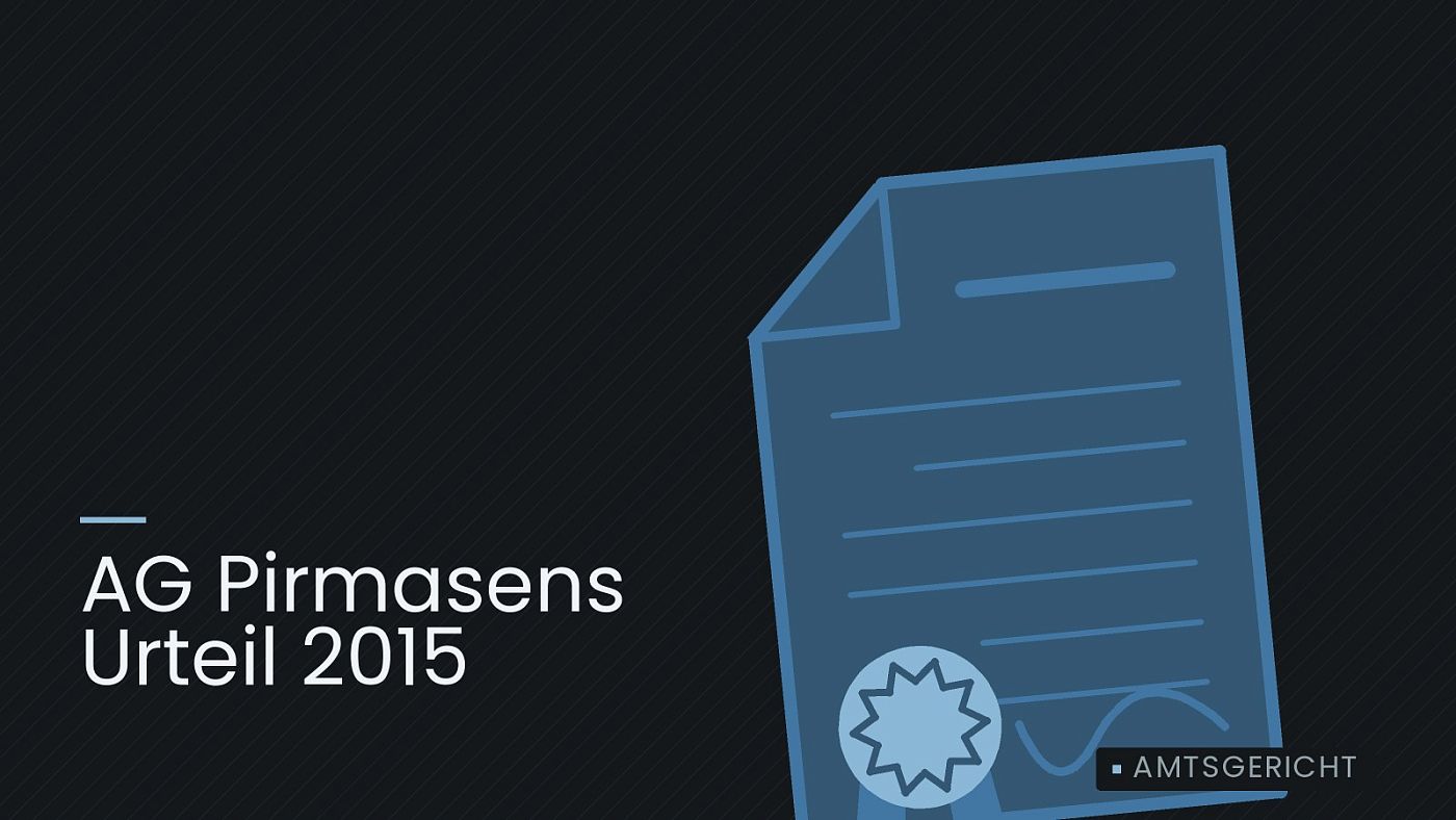 Symbolgrafik: eine gezeichnete Urkunde mit Siegel als Zeichen für eine Entscheidung, beschriftet mit „AG Pirmasens Urteil 2015“.