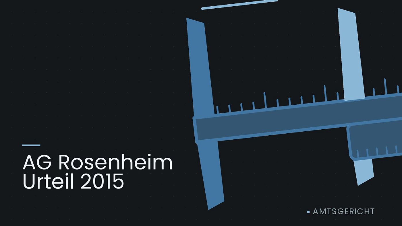 Symbolgrafik: ein gezeichneter Messschieber als Zeichen für eine Schadensbemessung, beschriftet mit „AG Rosenheim Urteil 2015“.