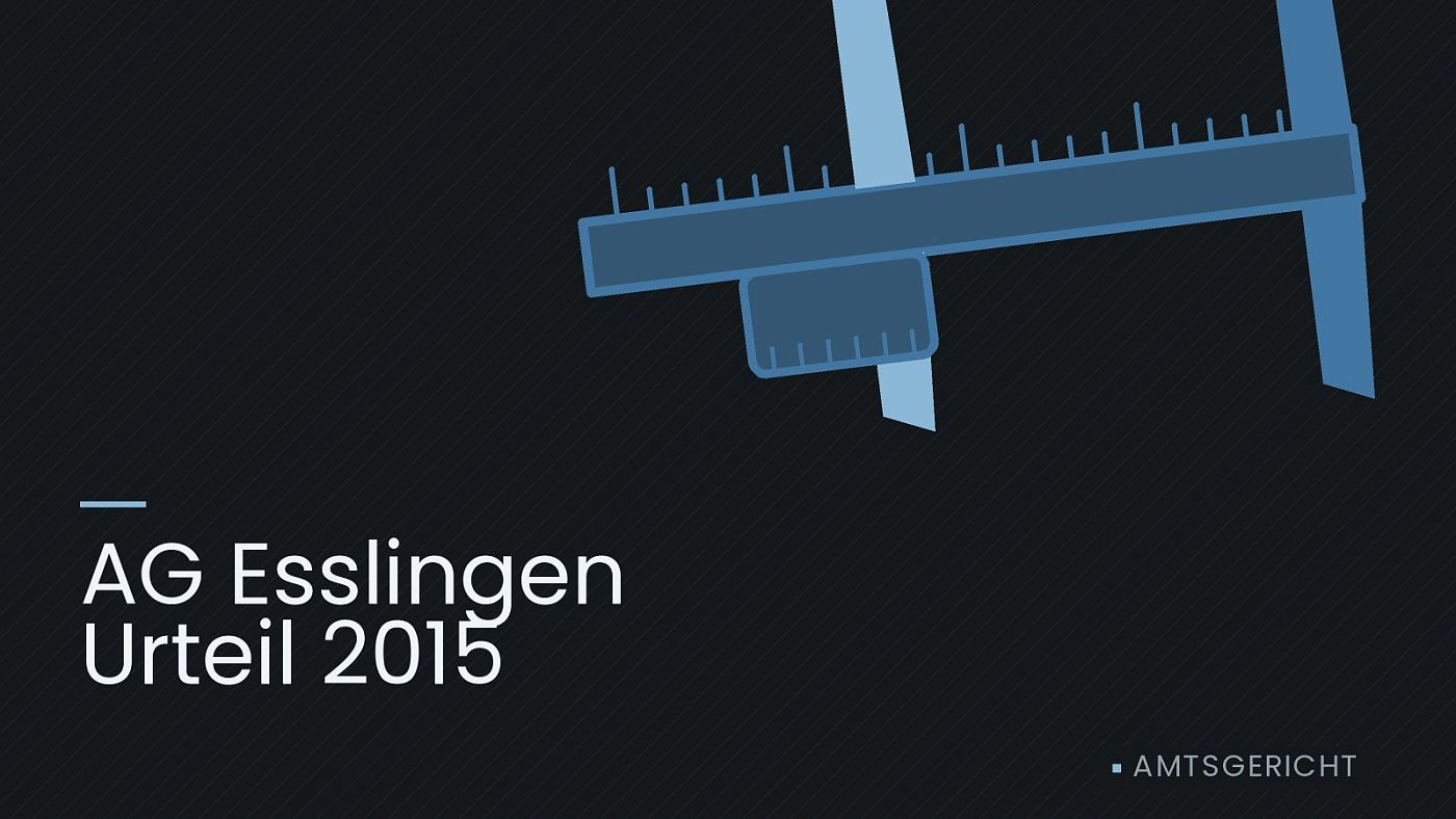 Symbolgrafik: ein gezeichneter Messschieber als Zeichen für eine Schadensbemessung, beschriftet mit „AG Esslingen Urteil 2015“.