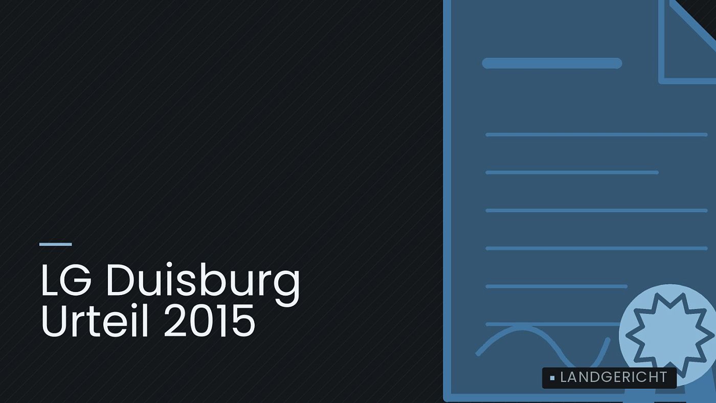 Symbolgrafik: eine gezeichnete Urkunde mit Siegel als Zeichen für eine Entscheidung, beschriftet mit „LG Duisburg Urteil 2015“.
