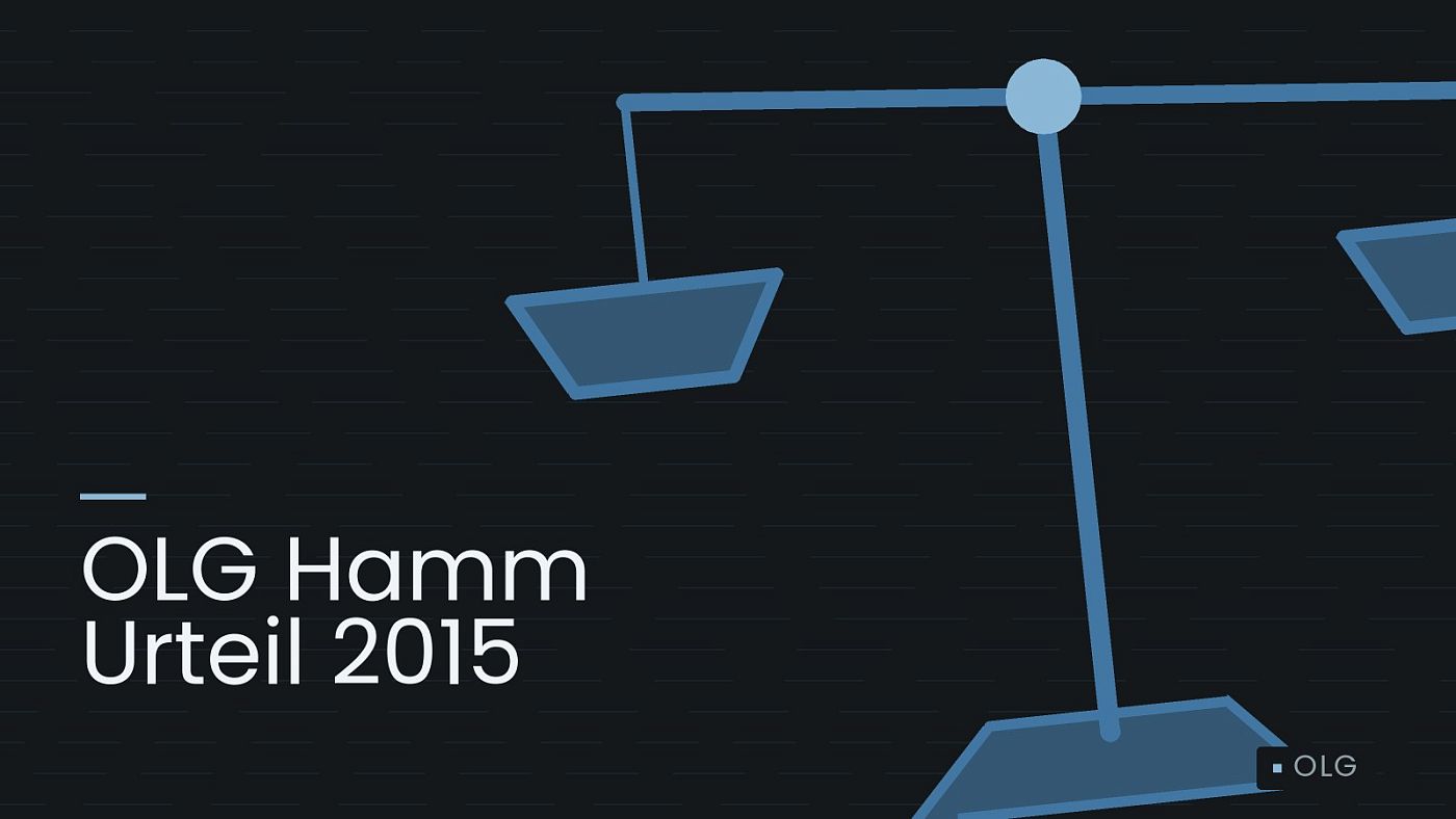 Symbolgrafik: eine stilisierte Waage als Zeichen für eine Gerichtsentscheidung, beschriftet mit „OLG Hamm Urteil 2015“.