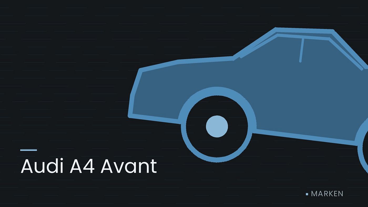 Symbolgrafik: die Umrisslinie eines Fahrzeugs von der Seite, beschriftet mit „Audi A4 Avant“.