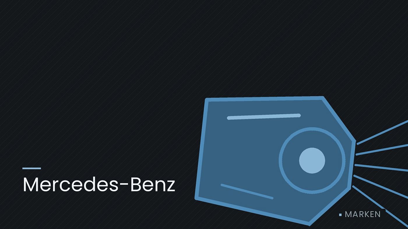Symbolgrafik: ein gezeichneter Scheinwerfer mit Lichtkegel, beschriftet mit „Mercedes-Benz“.