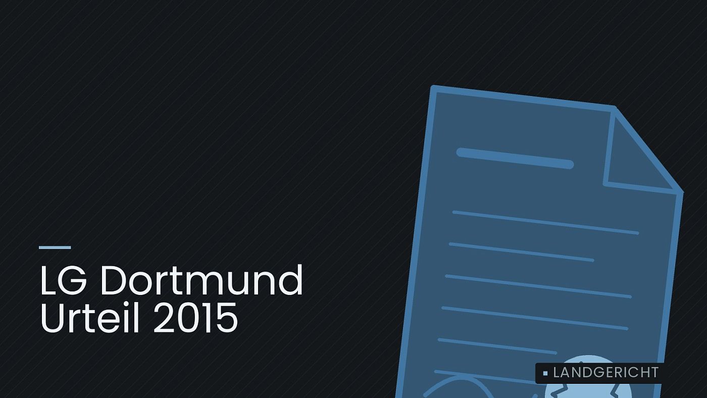 Symbolgrafik: eine gezeichnete Urkunde mit Siegel als Zeichen für eine Entscheidung, beschriftet mit „LG Dortmund Urteil 2015“.