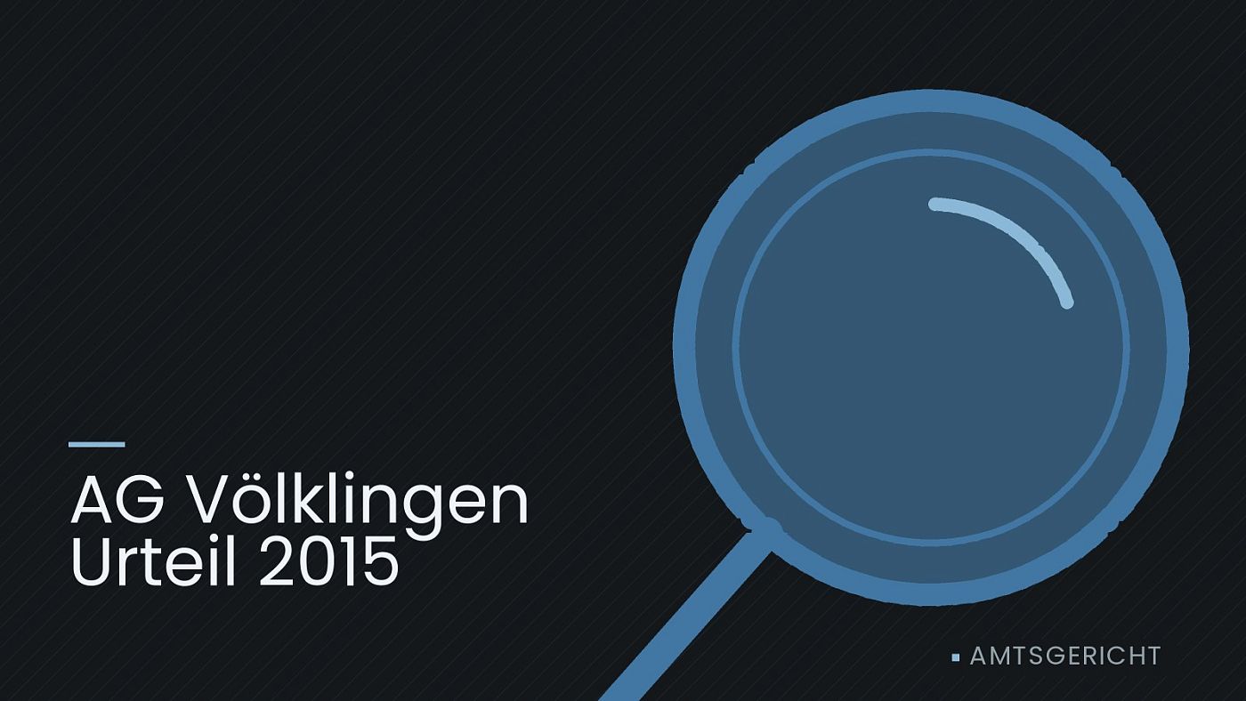 Symbolgrafik: eine gezeichnete Lupe als Zeichen für eine Prüfung, beschriftet mit „AG Völklingen Urteil 2015“.
